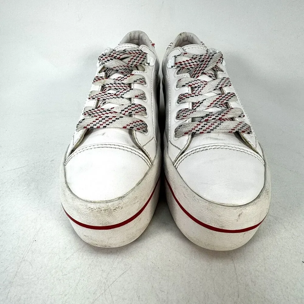 Bershka Womens Size EU 36 US 5.5 Platform Chunky White Leather Shoes Red Stripe